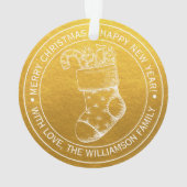 Vintage kerststookfeestdag wint goud ornament (achterkant)