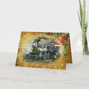 Vintage kerststoomtrein Kaart feestdag
