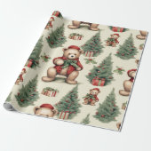 Vintage-kerstteddy Bear Cadeaupapier (Uitgerold)