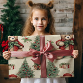 Vintage-kerstteddy Bear Cadeaupapier