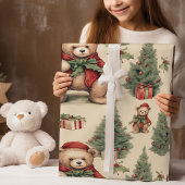 Vintage-kerstteddy Bear Cadeaupapier