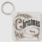 Vintage kersttekst met rand sleutelhanger (Voorkant)