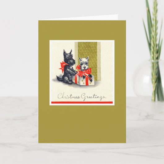 Vintage kerstterrier Dog Feestdagen Kaart (Voorkant)