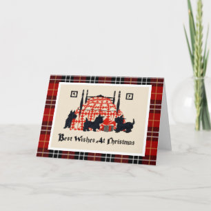 Vintage kerstterrier-honden feestdagen kaart