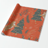 Vintage kersttijger met kerstboom cadeaupapier (Uitgerold)
