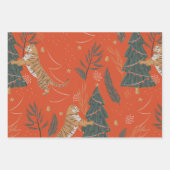 Vintage kersttijger met kerstboom inpakpapier vel (Voorkant)