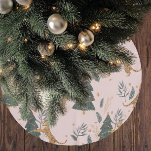 Vintage kersttijger met kerstboom roze kerstboom rok
