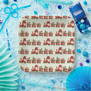 Vintage kersttrein met speelgoedpatroon papieren bordje