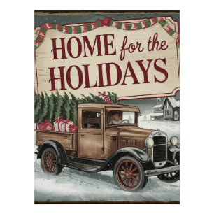 Vintage Kersttruck Home voor de Feestdagen Perfect Poster
