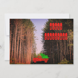 Vintage kersttruck met dennenbos feestdagenkaart