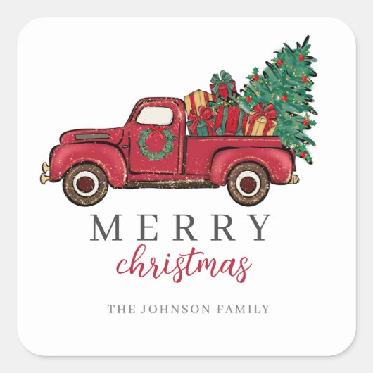 Vintage kersttruckers vierkante sticker (Voorkant)
