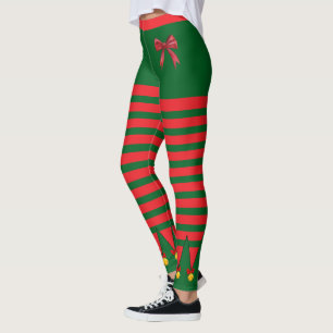 Vintage Kerstvakantie Elf Rood Groen Gestreept Leggings