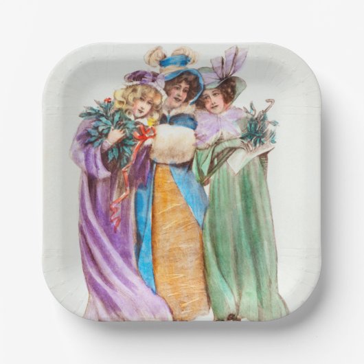 Vintage kerstvakantie papieren bordje (Voorkant)