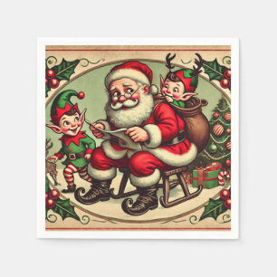 Vintage Kerstvakantie Santa Cookie Servet