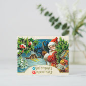 Vintage Kerstvakantie Santa scene briefkaart (Staand voorkant)