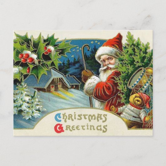 Vintage Kerstvakantie Santa scene briefkaart (Voorkant)