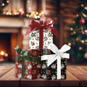 Vintage Kerstvakantie Zilveren klokken en Holly Inpakpapier Vel