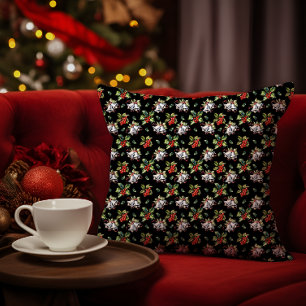 Vintage Kerstvakantie Zilveren klokken en Holly Kussen