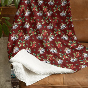 Vintage Kerstvakantie Zilveren klokken en Holly Sherpa Deken