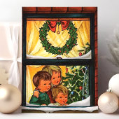 Vintage kerstvenster met Kinder Feestdagen Kaart