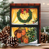Vintage kerstvenster met Kinder Feestdagen Kaart