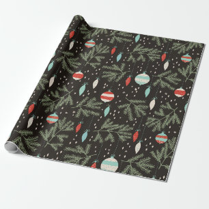 Vintage kerstversients Black Patterned Cadeaupapier