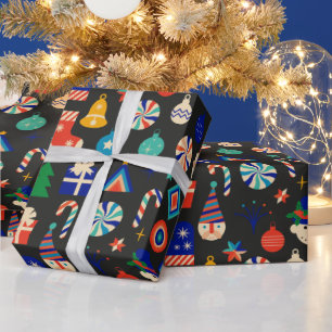 Vintage kerstversiering, Ornamenten collage Cadeaupapier