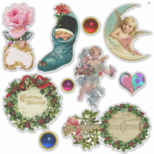 Vintage-kerstversieringen, Angels, Stockings, Pare Sticker