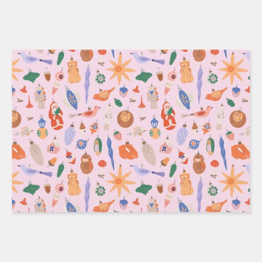 Vintage-kerstversieringen Inpakpapier Vel (Voorkant 2)