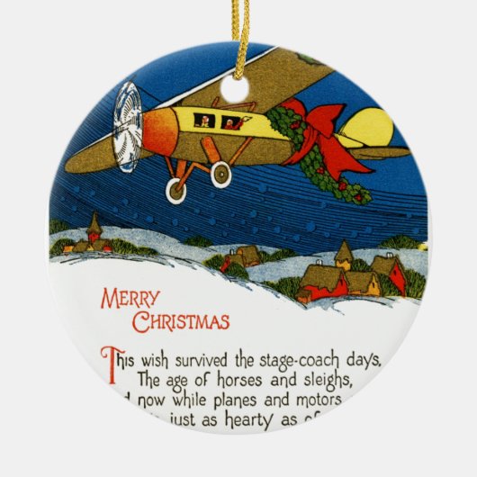 Vintage-kerstvliegtuig Keramisch Ornament (Voorkant)