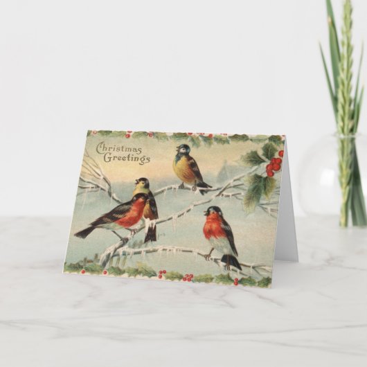 Vintage kerstvogels feestdagen kaart (Voorkant)