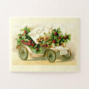 Vintage kerstwagen legpuzzel