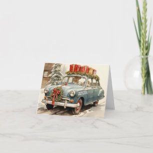 Vintage kerstwagen met Cadeaus Kaart