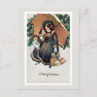 Vintage kerstwinkelen in sneeuw feestdagenkaart