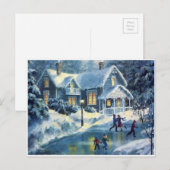 Vintage Kerstwinter ijskusje Feestdagenkaart (Voorkant / Achterkant)