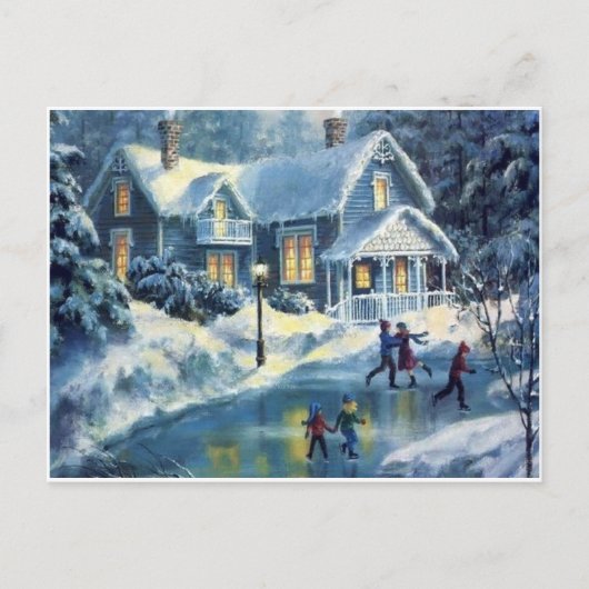Vintage Kerstwinter ijskusje Feestdagenkaart (Voorkant)