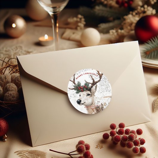 Vintage Kerstwinter Rendier Ronde Sticker