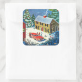 Vintage Kerstwinter Scene Vierkante Sticker (Tas)