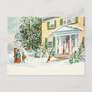 Vintage Kerstwinter Sneeuwthuis Feestdagenkaart