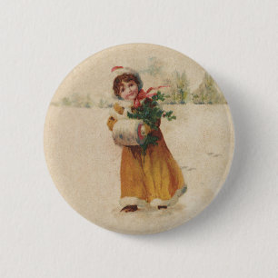 Vintage kerstwinter Snow Child winter Ronde Button 5,7 Cm