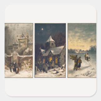 Vintage-kerstwinterscènes (1865-1899) vierkante sticker