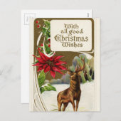 Vintage kerstwish Deer Feestdagenkaart (Voorkant / Achterkant)