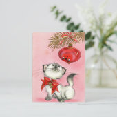 Vintage-kerstwit Kat Feestdagenkaart (Staand voorkant)