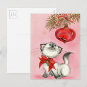 Vintage-kerstwit Kat Feestdagenkaart (Voorkant / Achterkant)