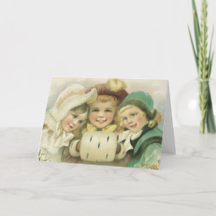 Vintage kerstzussen, Victoriaans kinderen Feestdagen Kaart