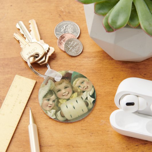 Vintage kerstzussen, Victoriaans kinderen Sleutelhanger (Bureau)