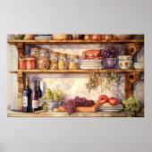 Vintage Keukenplank Wijnflessen Metselpotten Poster (Voorkant)