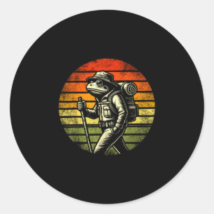 Vintage kikker wandel natuur liefhebbers avontuur ronde sticker