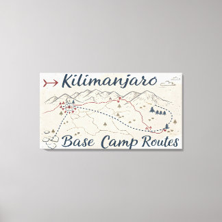 Vintage Kilimanjaro Trek Routes Map Wall Art Canvas Afdruk