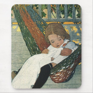 Vintage kind met een pop door Jessie Willcox Smith Muismat